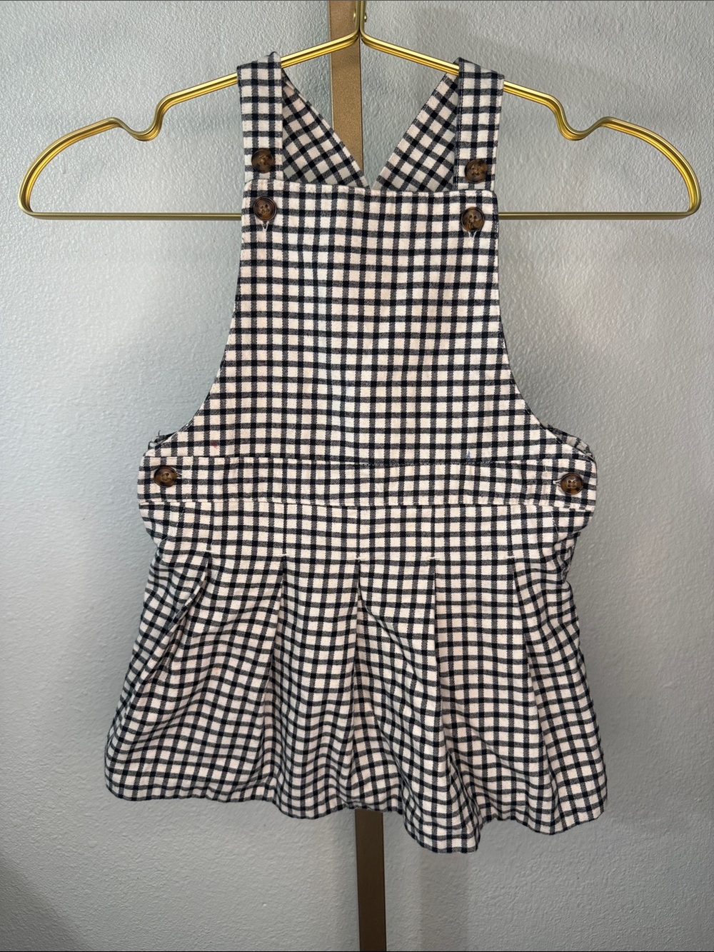 Girls Black & White Gingham Pinafore Dress-3T